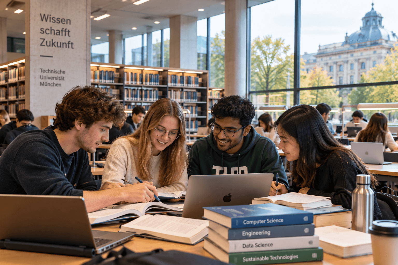 Students in a modern university study environment