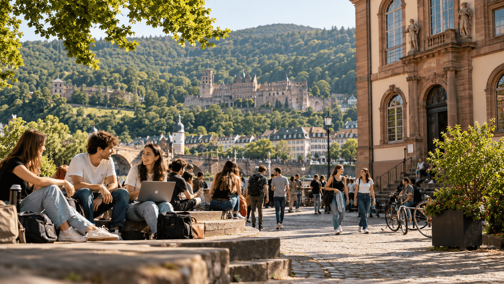 Students on a university campus in Germany